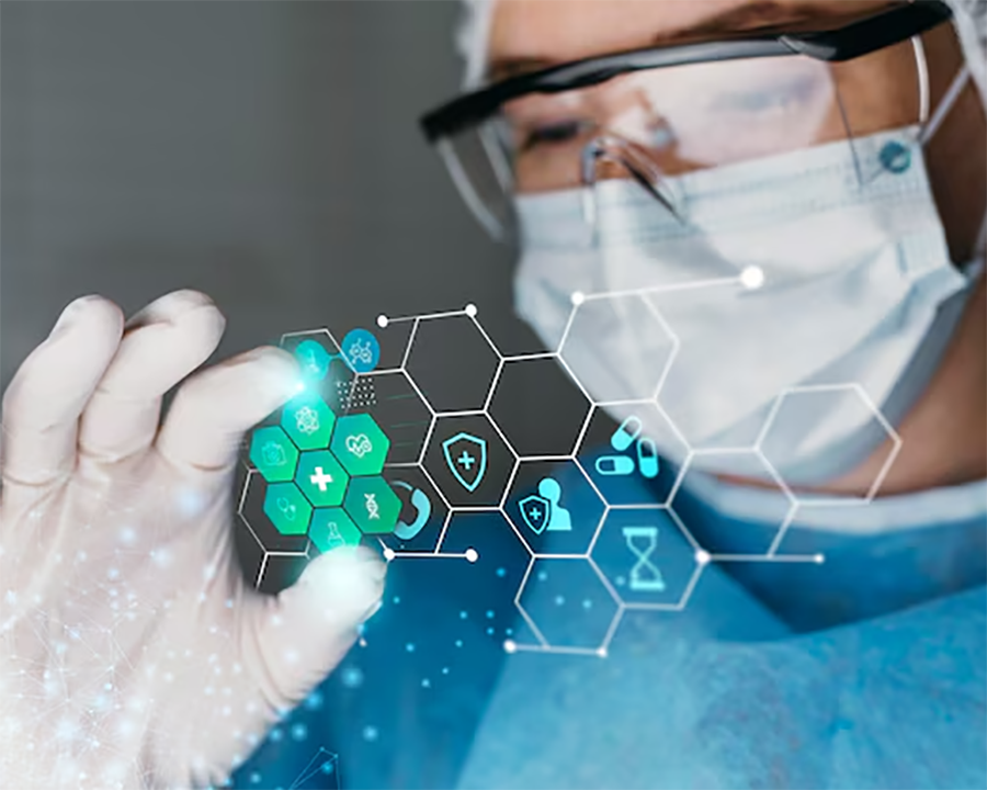 surgeon with heads-up display enhancing their work